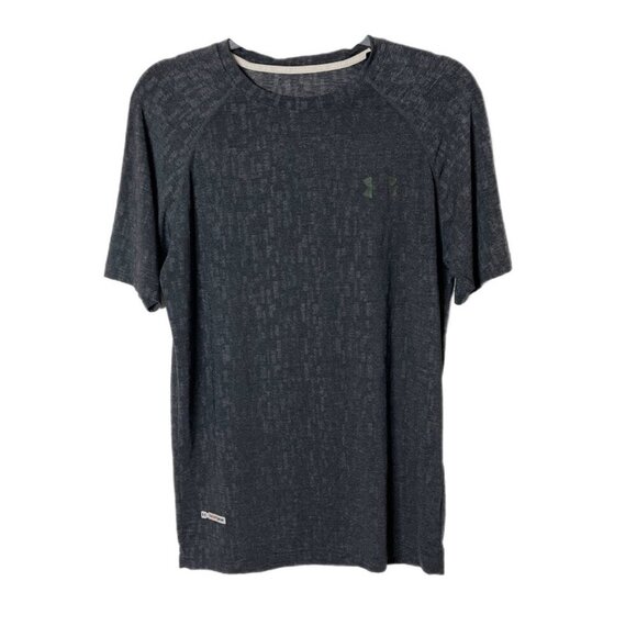 Under Armour Mens HeatGear Tech Athletic Tee Shirt M Gray Patterned Short Sleeve - Picture 1 of 8